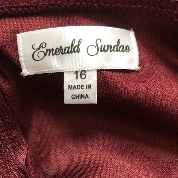 Emerald Sundae‎ Womens Dress Size 16 Burgundy Ruched Side Slit Party Cocktail - Picture 8 of 12